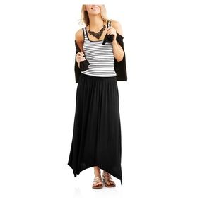 Time and Tru Womens Black Handkerchief Maxi Skirt Size Medium 8-10 New